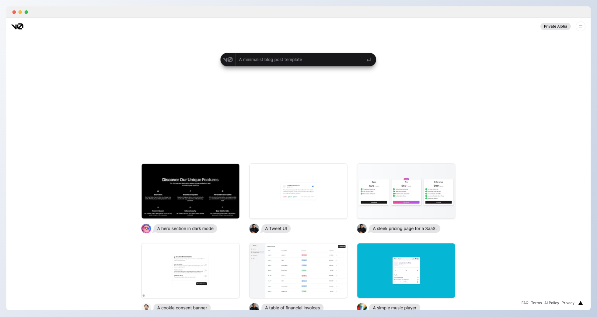 v0.dev-Vercel Labs发布的网站界面生成器