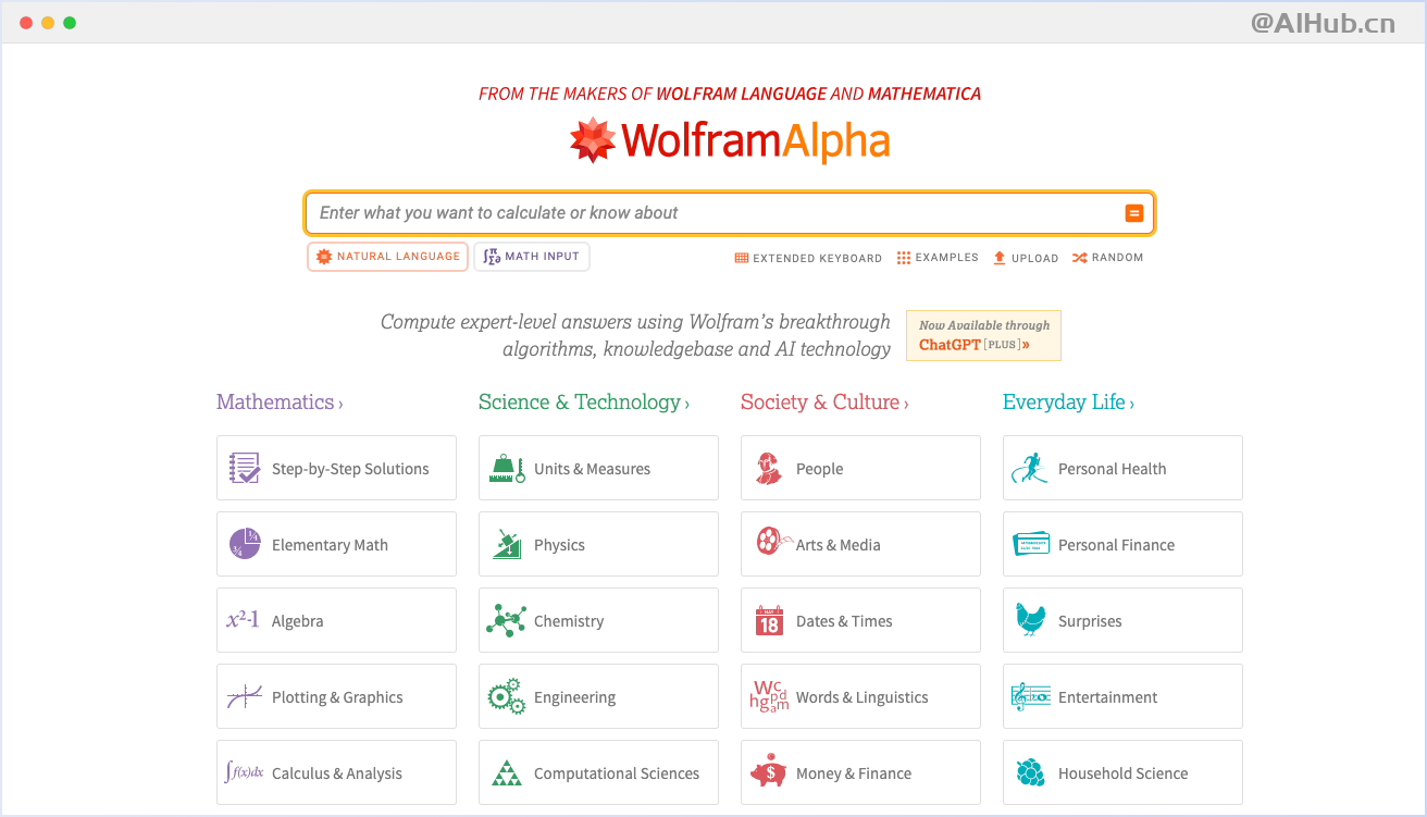 WolframAlpha: 专业知识和能力计算平台